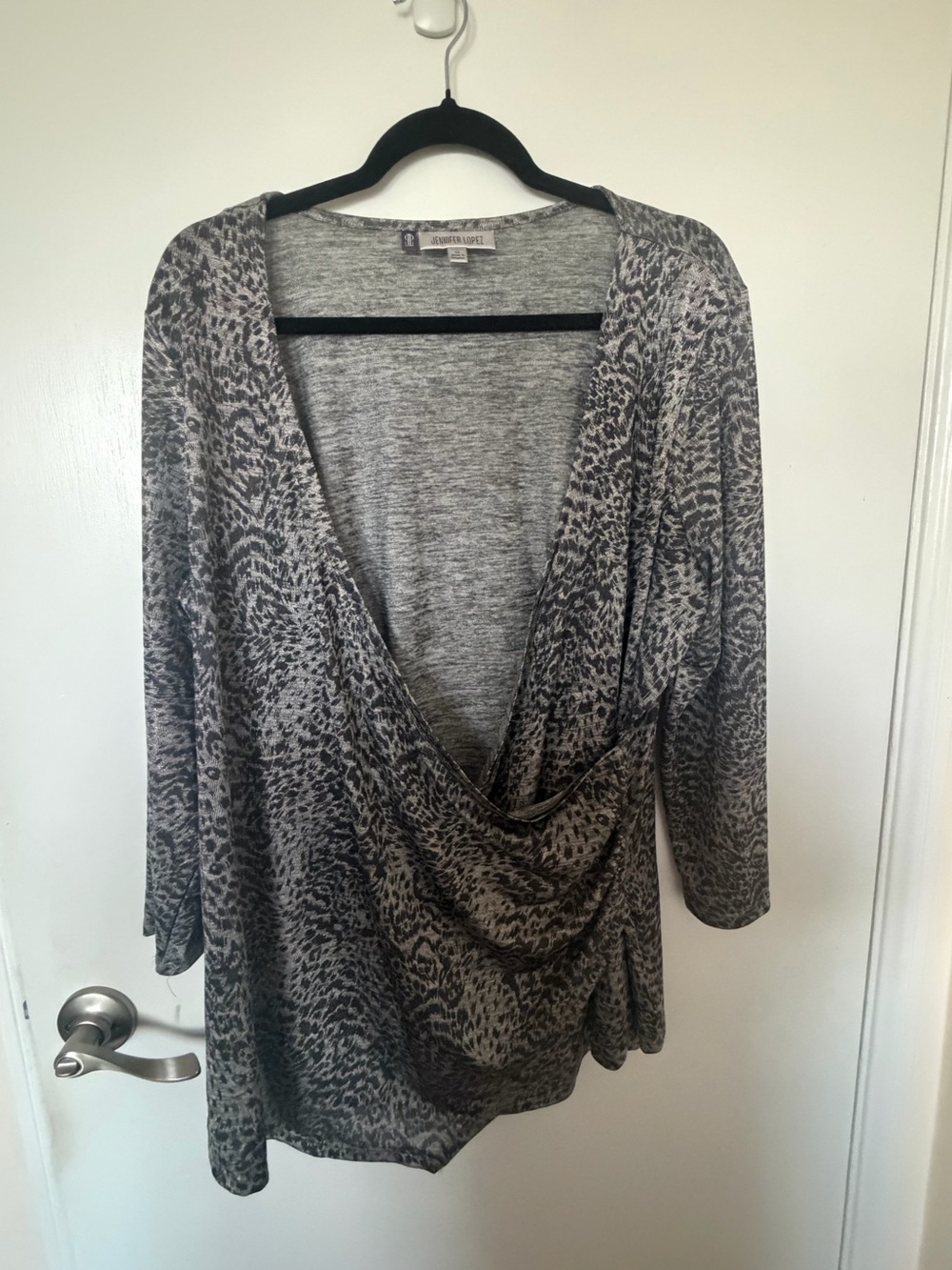 JENIFER LOPEZ Lightweight Silver & Black Animal Print Blouse
